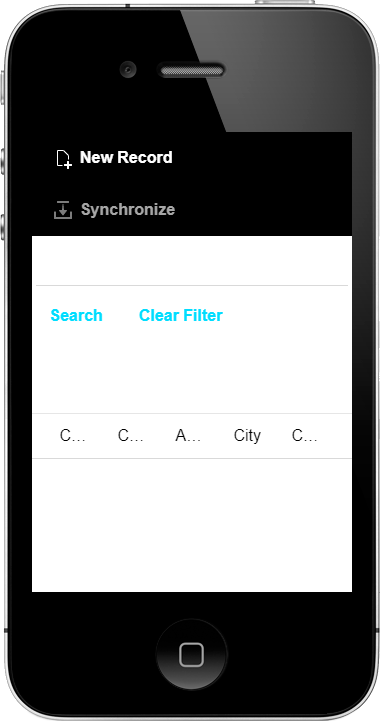 The UX Component rendered on iPhone 4 with a vertical layout. The
Detail View is not visible because there is not enough space to show it
and the List control and Search Part, which require 300px of space.